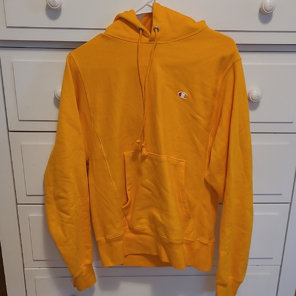 Vintage Champion Men's Bright Yellow Hoodie